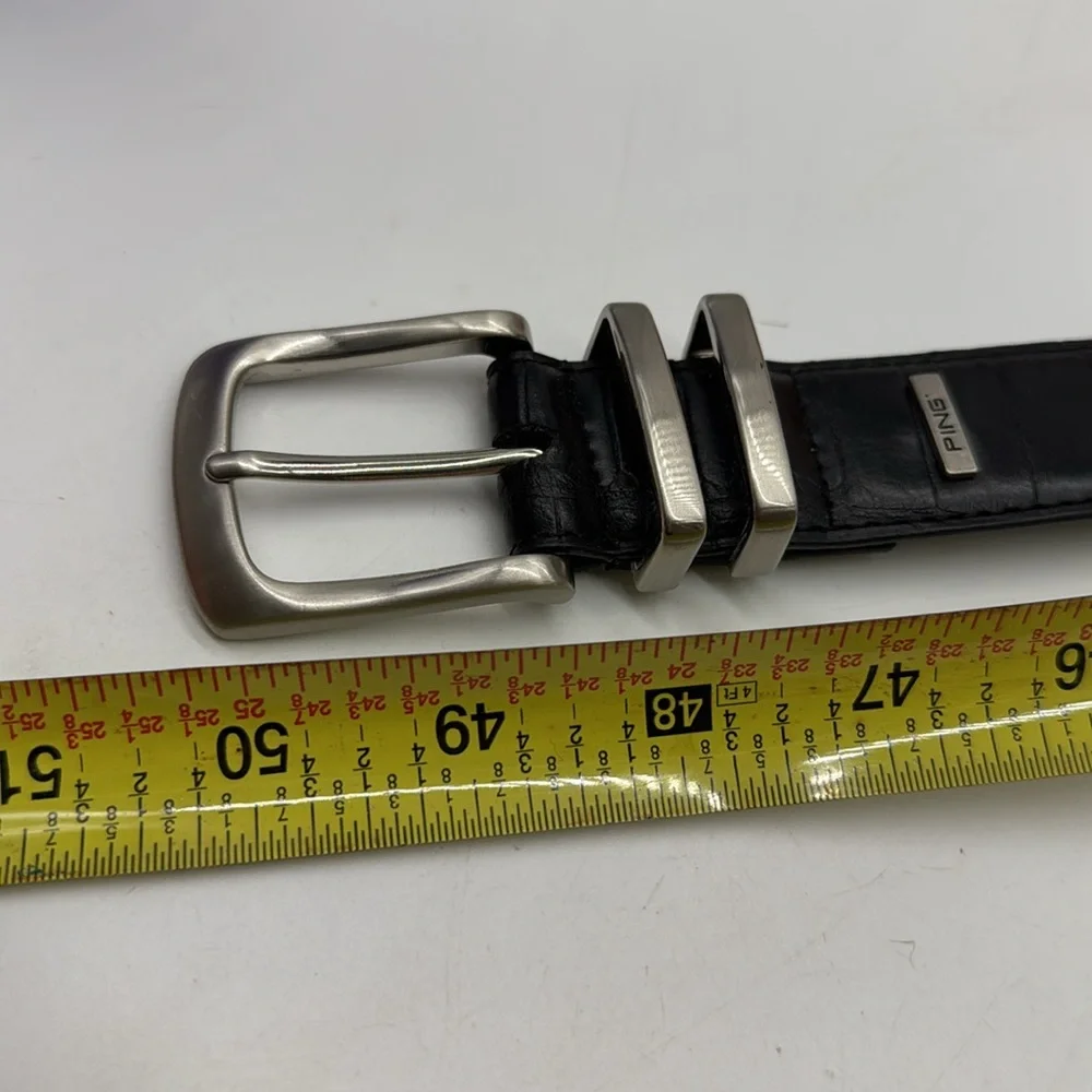 Ping Black Leather Belt with silver accents size 42